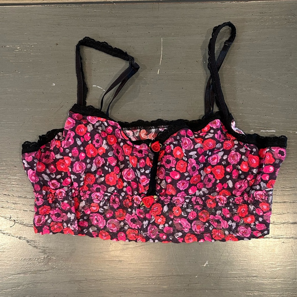 Hanky Panky Pink & Red Floral Roses Lace Bralette